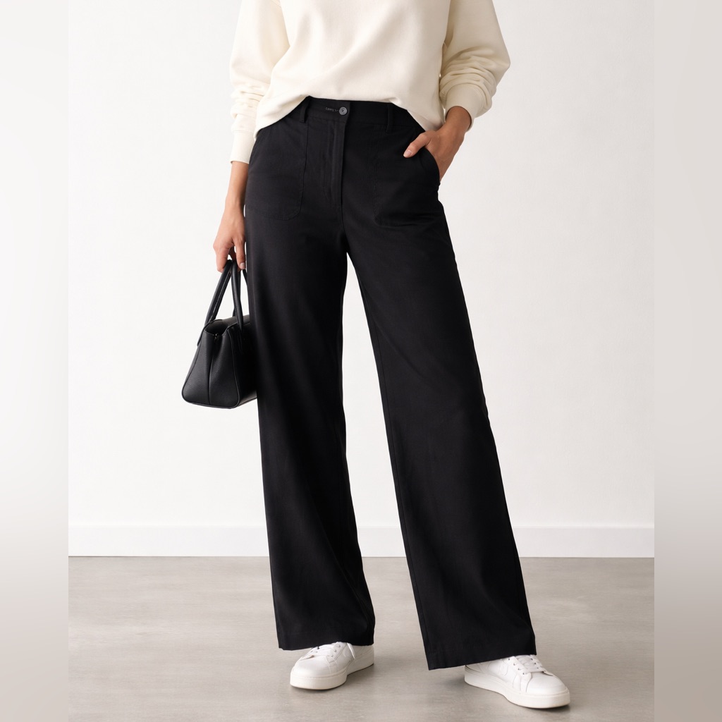 Halogen Nordstrom Black Straight Wide Leg Trouser High Rise Small Nwt